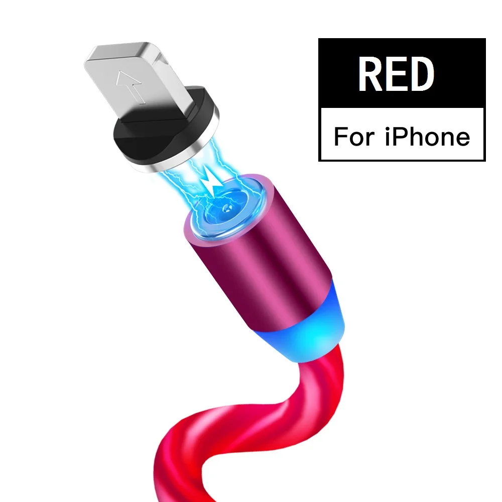 Светодиодный светильник с магнитным зарядным устройством для iphone X type c, кабель для быстрой зарядки Micro USB, светодиодный, светящийся магнит, зарядное устройство для huawei P20 P30 - Цвет: Red For 8-Pin
