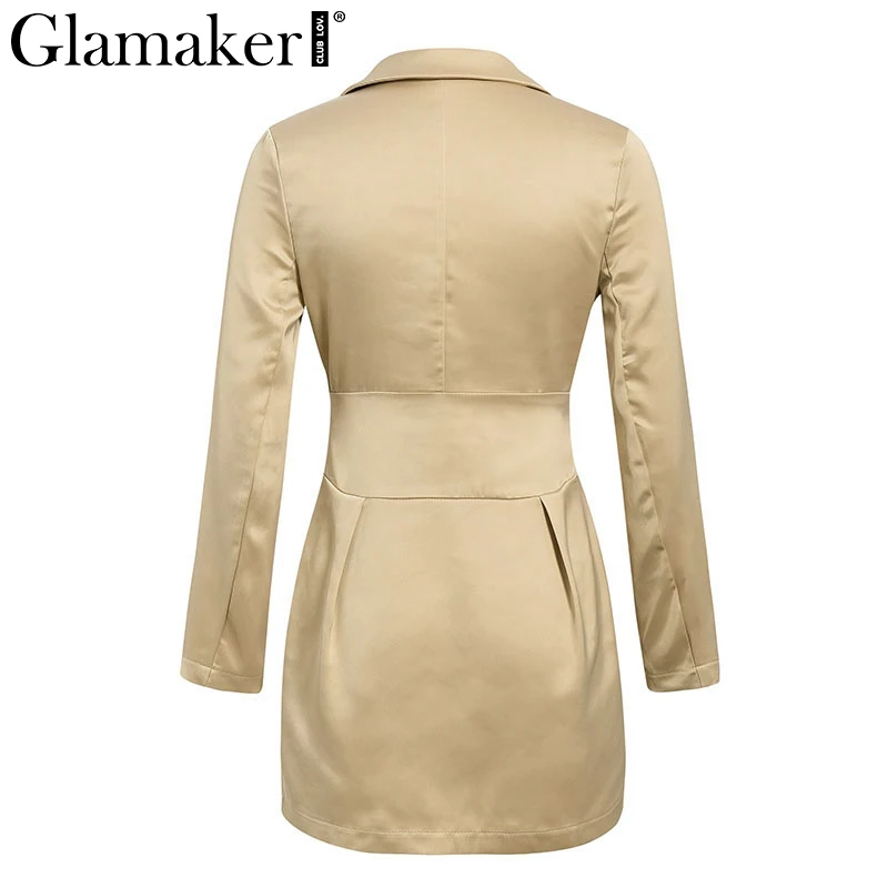Glamaker, v-образный вырез, хаки, сексуальный Блейзер, платье для женщин, Осень-зима, облегающее, элегантное, тонкое пальто, верхняя одежда, женские, вечерние, Клубные, ночные, блейзер