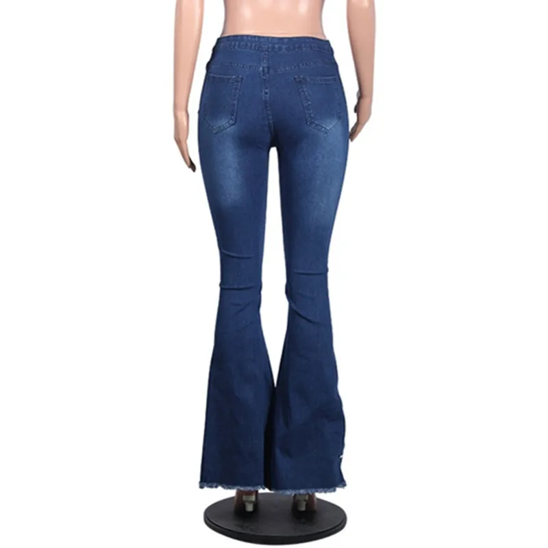Women high waist beading flare jeans Vintage wide leg Jeans Spring Autumn Button Long denim calca jeans Ladies bell bottom jeans