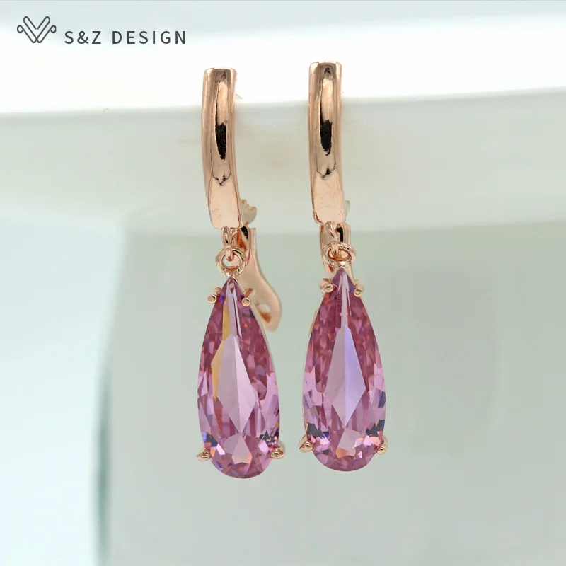 S&Z 10 Color Long Water Drop Cubic Zirconia Earring For Women Korean Fine Wedding Simple Fashion Party Jewelry