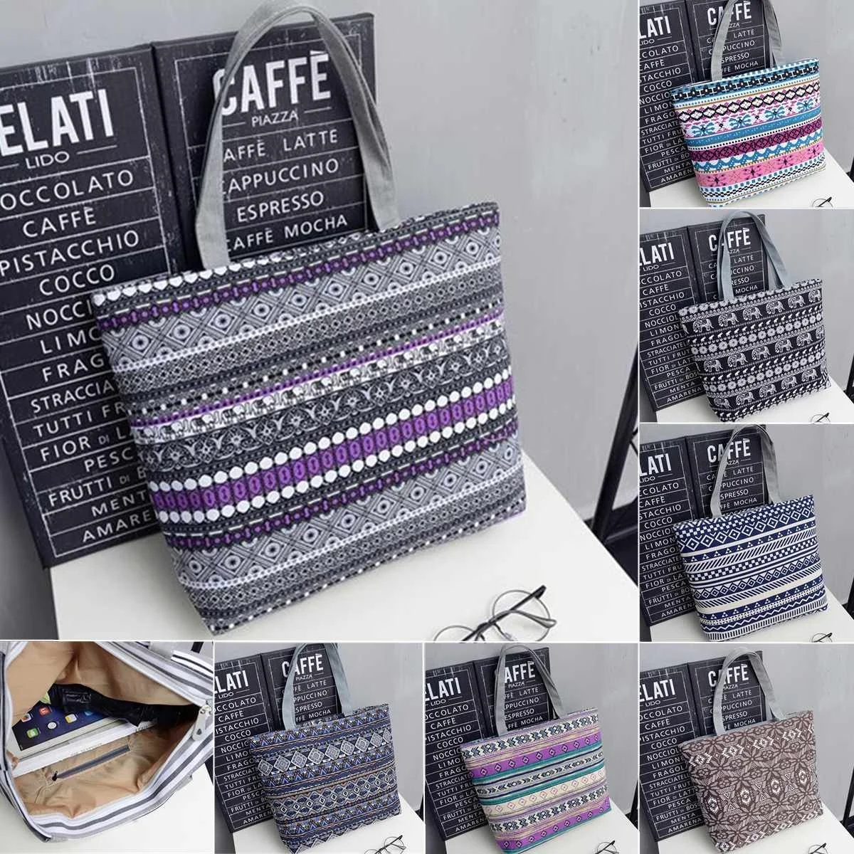 

2019 Feminina Bolsa Women Large Capacity Tote Canvas Shoulder Bags Shopping Bag Beach Bags Casual Tote Striped Floral Handbag