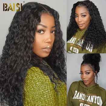

BAISI Water Wave Lace Front Human Hair Wigs Pre Plucked 180 Density Lace Front Wig 360 Lace Frontal Wig Colored Wigs For Women
