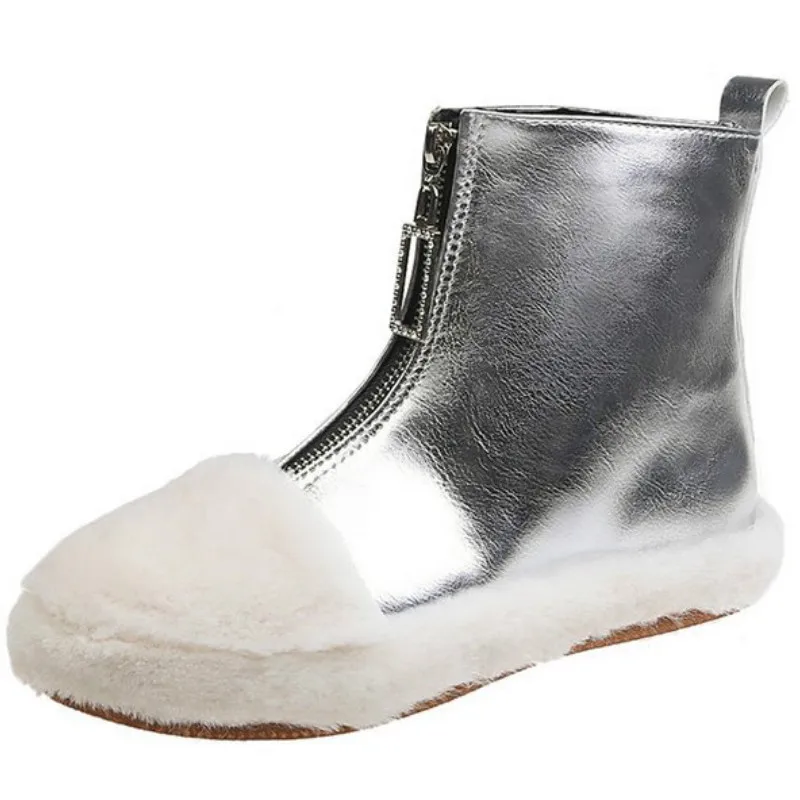 

Designer Winter Ankle Snow Boots for Women Female Warm Fur Silver Boots Lace Up Bota Feminina Shoes for Women Botas Mujer N8-41