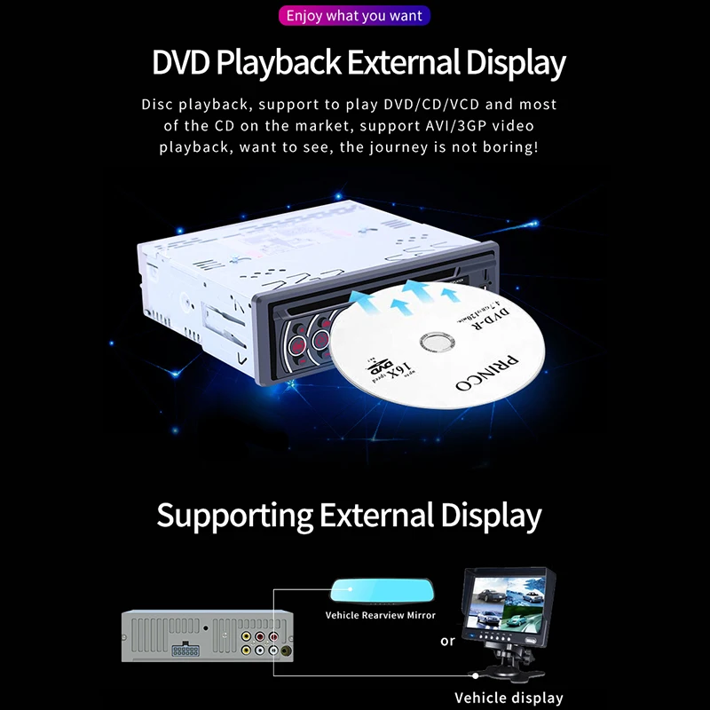 Автомобильный стерео CD плеер один Din Bluetooth аудио и громкой связи MP3 CD/DVD/VCD USB порт AUX