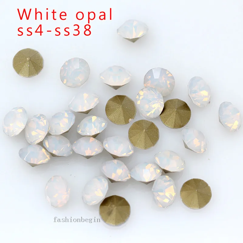 

ss4/6/9/12/14/16/19/22/27/30/32/38 White opal point back crystal rhinestones glass chatons stones jewelry making beads Nail Art