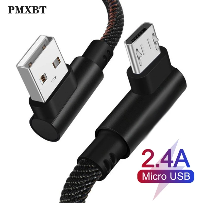 90 градусов микро USB кабель 2.4A Быстрая зарядка зарядное устройство через Micro USB для samsung S7 Xiaomi Redmi Note 5 huawei LG Android мобильный телефон
