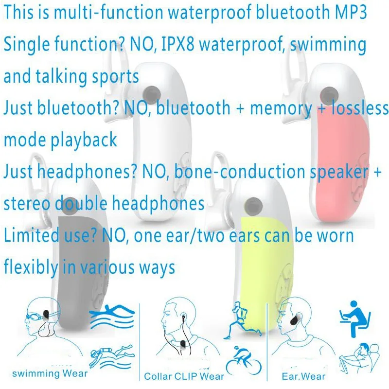 IPX8 водонепроницаемый Bluetooth MP3 плеер 8 Гб костной проводимости наушники музыкальный плеер гарнитура для плавания вождения бег наушники