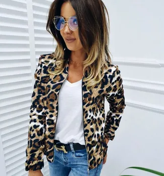 

Women Slim Biker Soft Zipper Short Autumn Coat Plus Size Pocket Jacket Leopard Print Slim Biker Motorcycle Soft Jacket Outwear