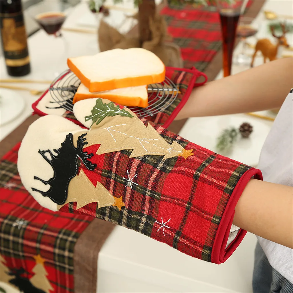 Рождественские жаркие перчатки для выпечки коврик для духовки обеденный коврик для барбекю кухонный коврик Navidad рождественские вечерние аксессуары для кухни F111