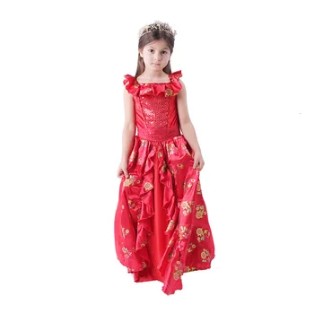 

Girls Fantasy Elena of Avalor Cosplay Costume dress Off Shoulder Bow Sash Multi Layers Princess Elena Dresses halloween Clothing
