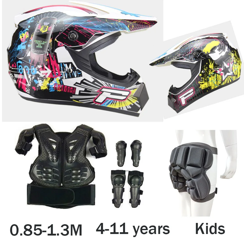 52-55 см окружность головы детей латка Мотокросс полноразмерный защитный чехол-Броня мотоциклетный шлем до колена защита для локтей для малышей - Цвет: SET I