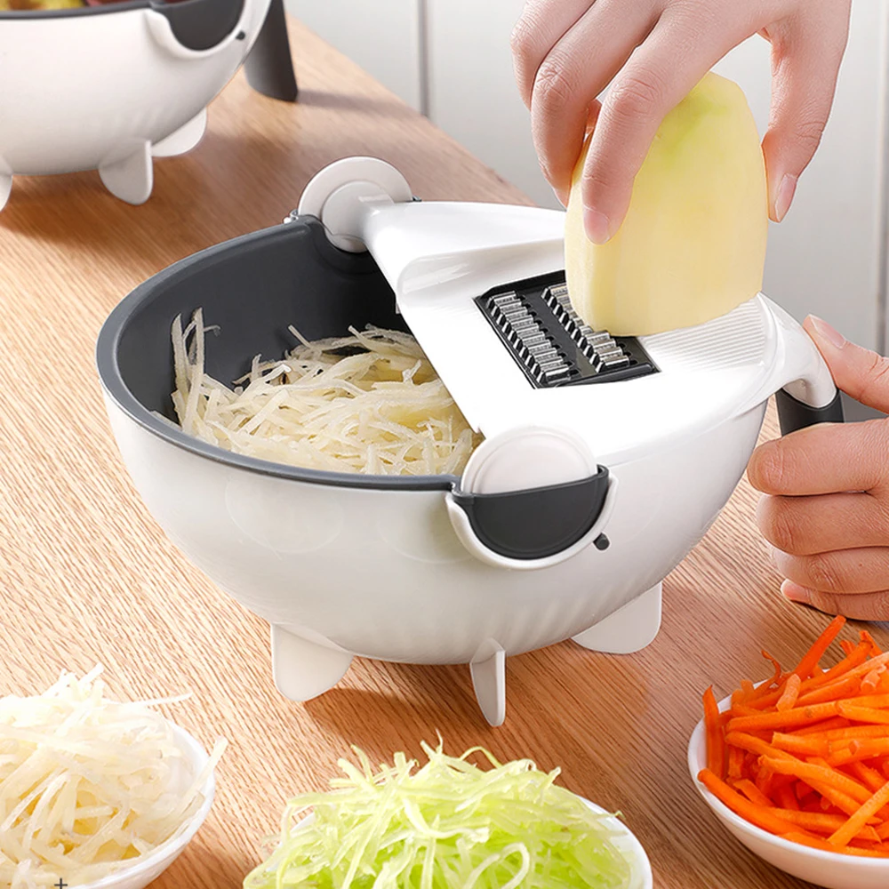 

9 IN 1 MultiFunction Easy Food Chopper Mandoline Vegetable Cutter Food Slicer Rotate Drain Basket Kitchen Health Veggie Shredder