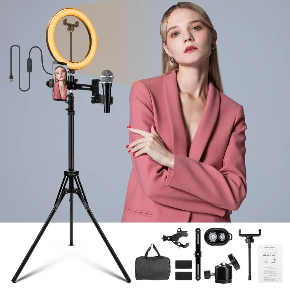 Светодиодный кольцевой светильник (26 см для студийной фото лампы с 200 штатив селфи лампада телефон USB