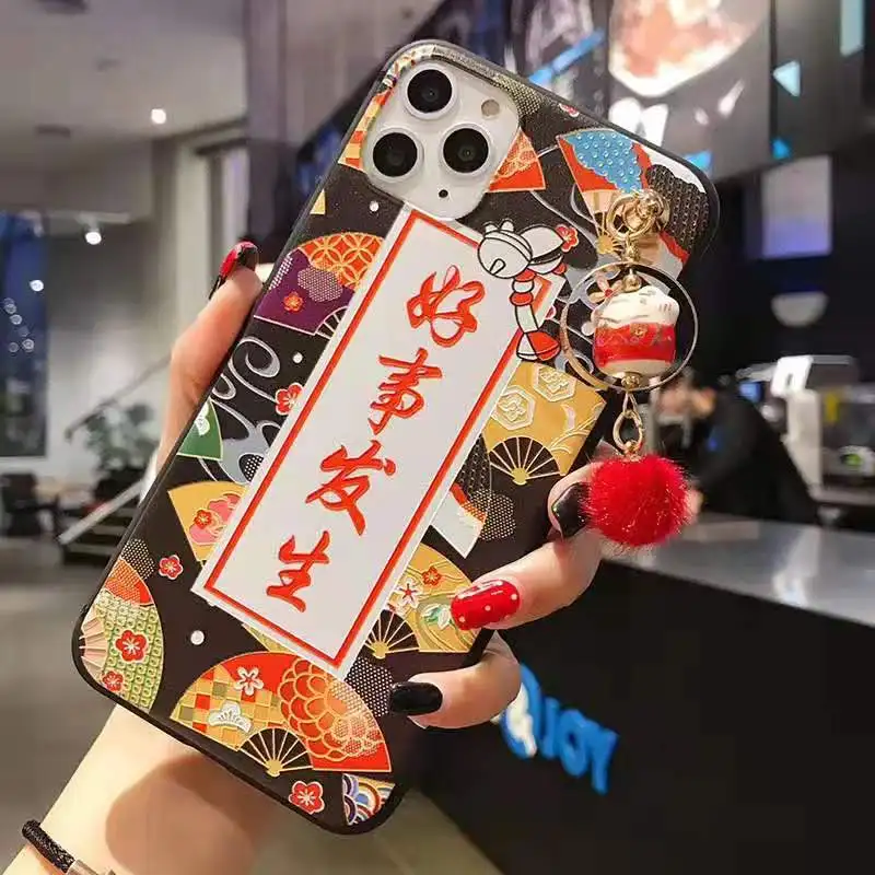 Чехол для iPhone 11 pro Max Lucky Cat, милая задняя крышка для iPhone 11 X XS Max XR 6 7 8plus Maneki Neko Shell+ подвеска - Цвет: As shown in