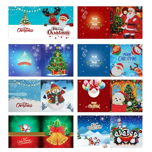 5D DIY алмазная живопись открытки Рождественские поздравительные открытки Санта Клаус рождественские открытки на крафт-бумаге подарок для детей Рождественское украшение - Цвет: 8pcs