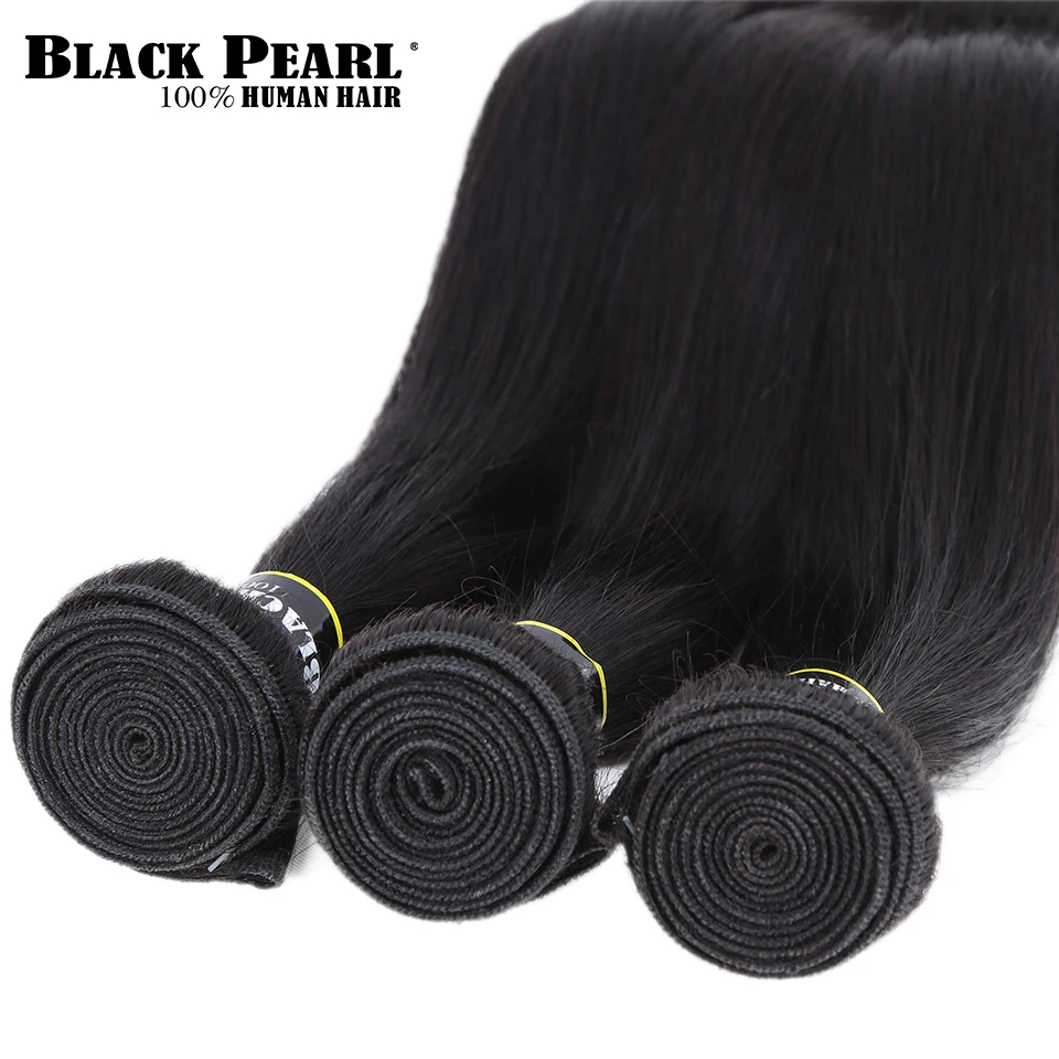 Hcf48b79ec8074778afed32c9efd09337u Black Pearl Pre-Colored 3 Bundles with Closure Straight Human Hair Bundles with Closure Brazilian Hair Weave Bundles