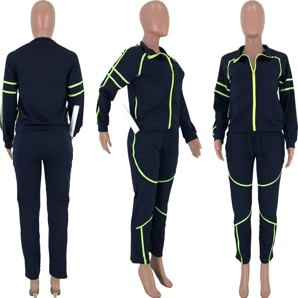 women tracksuits 2 piece set neon bright color set Long Sleeve Tops+ Pants women tracksuit autumn winter eşofman takımı#3