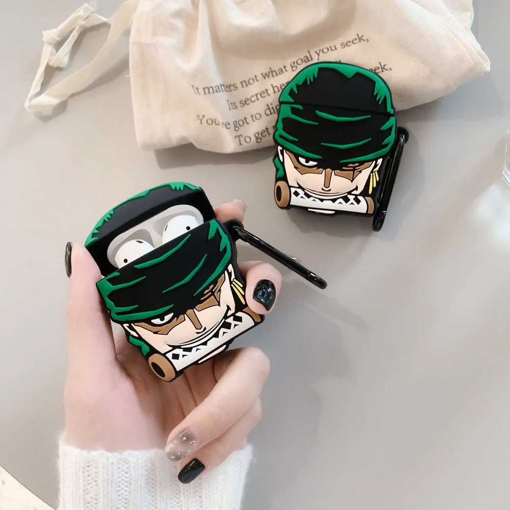 Чехол для наушников Roronoa Zoro с 3D японским аниме для Apple Airpods 1/2, силиконовый защитный чехол для наушников с крючком