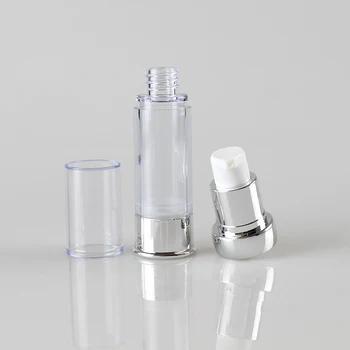 

100pcs 15ml clear refillable airless pump bottle for lotion,15ml bottle with UV gold/silver cap
