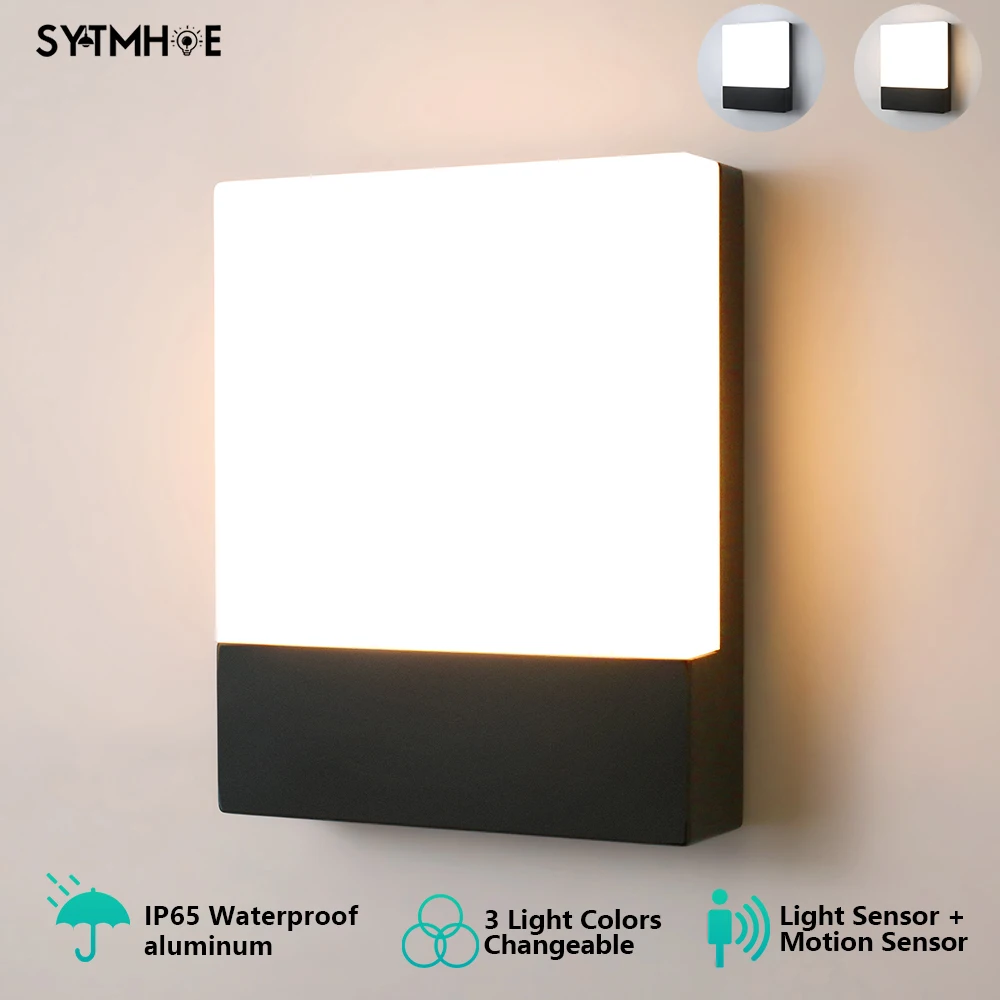 Modern Light Control Motion Outdoor Wall Light With Sensor 3 Light Colors Changeable Aluminum Outside Garden Led Porch Lights