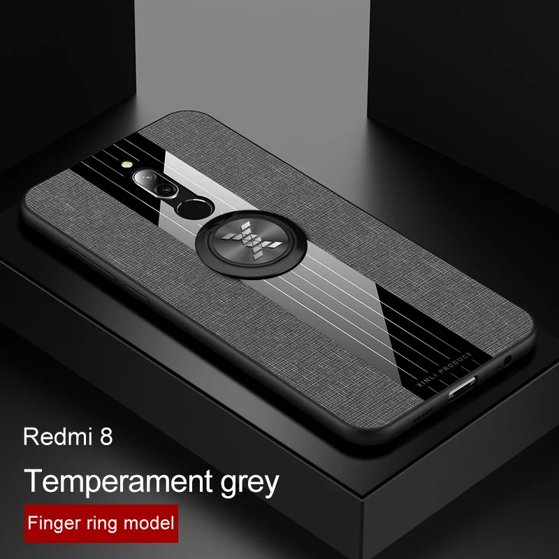 Gray With Ring Для Xiaomi Redmi 8 чехол 8A роскошный тканевый чехол противоударный жесткий для Xiomi Xiaomi Redmi Note 8 Pro чехол для телефона металлическое кольцо держатель - Цвет: Gray With Ring