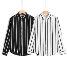 Мужская полосатая рубашка с длинными рукавами модные мужские классические блузки большого размера Повседневная Удобная модная пуговица-вниз Верхняя одежда на пуговицах