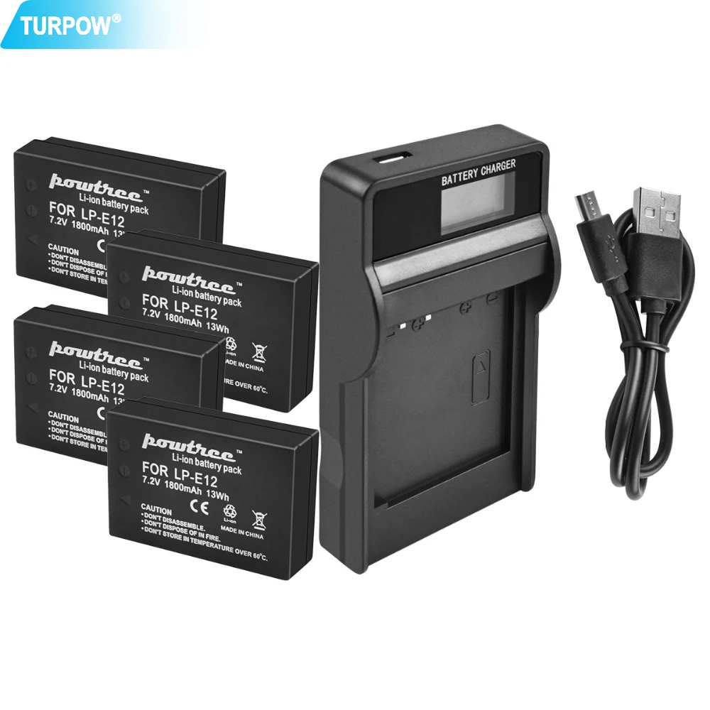 

Turpow 7.2V 1800mAh For Canon LP-E12 LP E12 LPE12 Camera Battery + LCD USB Charger Replacement EOS Rebel SL1 M10 M50 M100 100D