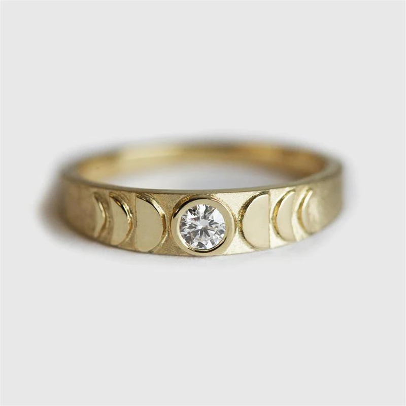 BOAKO Vintage Sun Rings For Women Engagement Ring Gold Relief Sun Moon Ring Eclipses Astrology Ring Men anillo femme Jewelry B5 - Цвет основного камня: shape 1