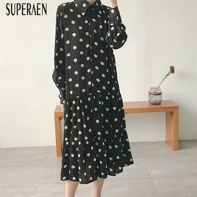 

SuperAen Korean Style Women Dress Loose Pluz Size Chiffon Ladies Dress Autumn New 2019 Long Sleeve Women Clothing Casual