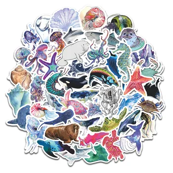 

50pcs Marine Animal Toy Stickers For Suitcase Satchel Schoolbag Book Bag Pencil Box Folder Phone Laptop Travel Luggage Decals