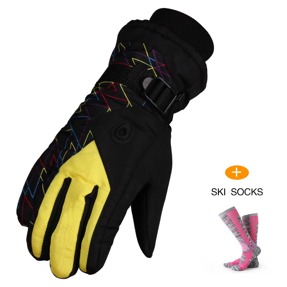 Цвет: желтый Ski Gloves(1 Pair) Warm Gloves for Men and Women Touch Screen Windproof Waterproof Non-Slip Outdoor Winter Gloves and Get 1 Pai - Цвет: Цвет: желтый