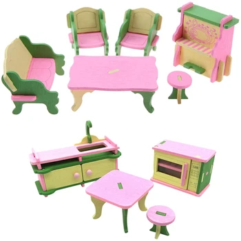 

2 Set Baby Wooden Dollhouse Furniture Dolls House Miniature Child Play Toys Gifts - 13 & 7