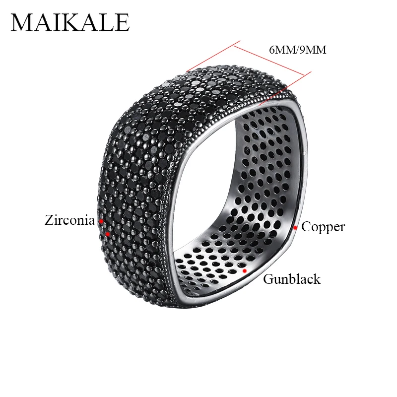 Женское квадратное кольцо MAIKALE, роскошное кольцо в форме пистолета черного цвета, инкрустированное фианитом, ювелирные изделия для подарка, свадьбы и вечеринки