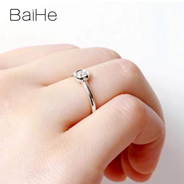 BAIHE Solid 14K желтое золото 0.08CT Сертифицированный H/SI круглая огранка натуральные бриллианты свадебные женские модные ювелирные изделия кольцо