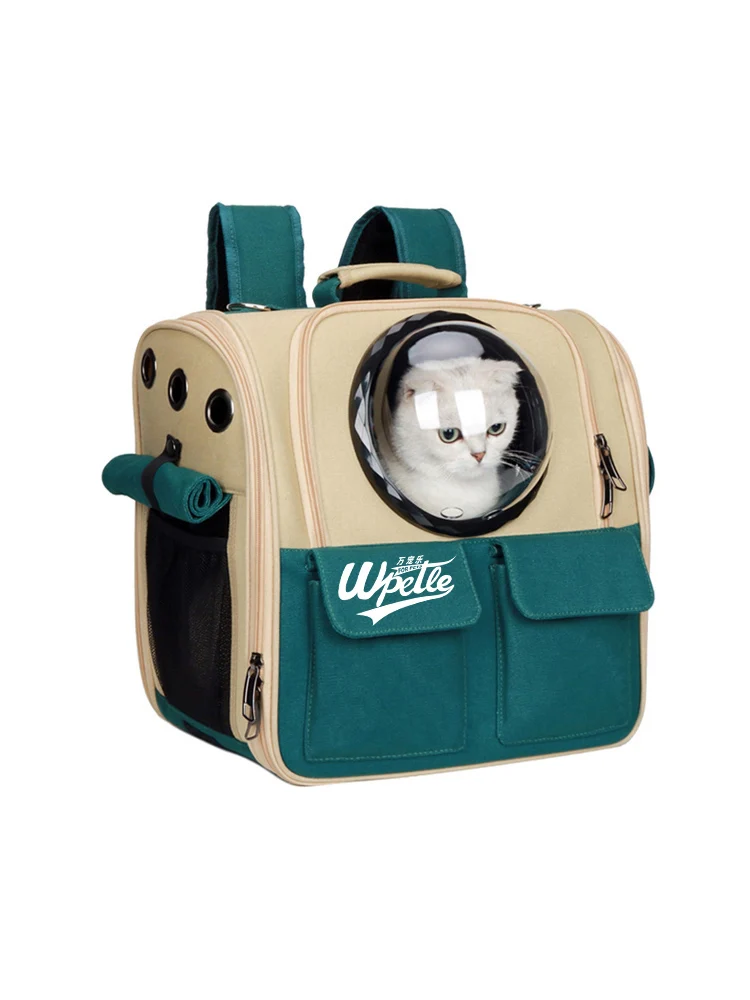 

Pet bag space capsule canvas cat backpack cat go out carrying bag shoulder large cat bag large capacity dog school bag