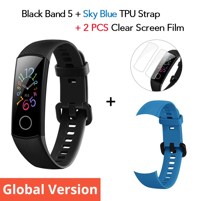 Huawei Honor band 5 глобальная версия smartband AMOLED huawei smartwatch heart rage ftness трекер сна swiming sport trakcer gps - Цвет: GV N Sky Blue