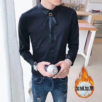 

Brand Winter Shirt Men Casual Slim Fit Dress Shirts Long Sleeve Warm Fleece Lined Velvet Shirts Male Streetwear Social shirt