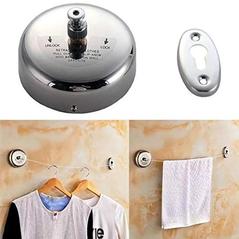 

Stainless Steel Wall Hanging Clothes Dry Line 2.8m Telescopic Wire Ropelaundry Rack Bathroom Drying Rack Round Real Line
