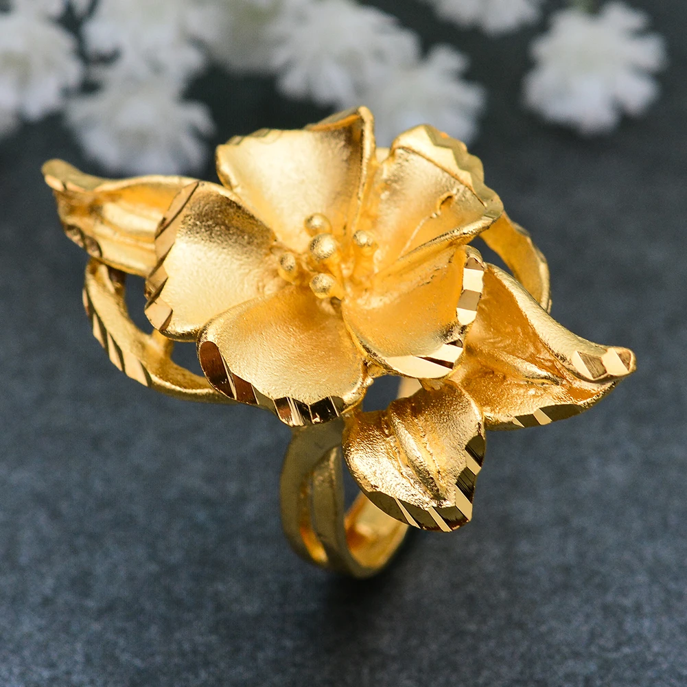 Wando эфиопское золото цвет скраб цветы обручальные кольца для женщин Регулируемая форма юбилей Сделано с Купером Роскошные ювелирные изделия