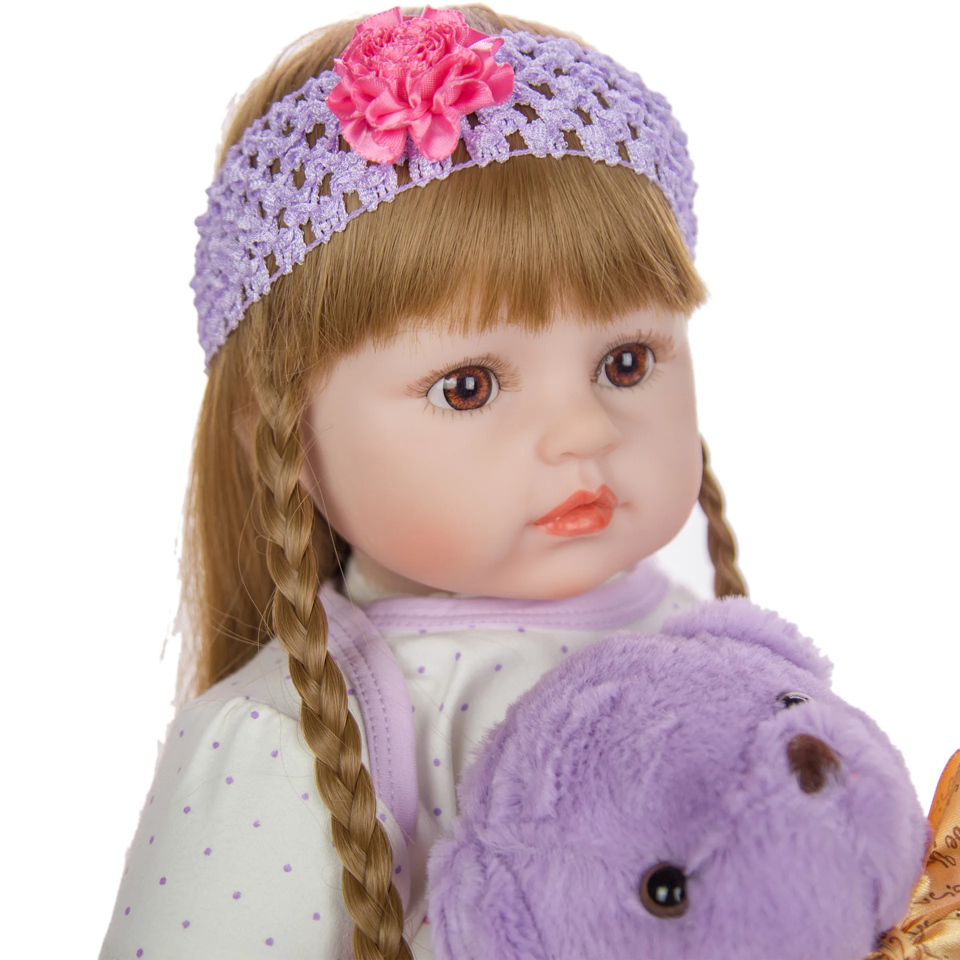 Long hair 60CM bebe doll reborn toddler girl doll in purple dress stuffed body soft silicone realistic baby reborn toy gift