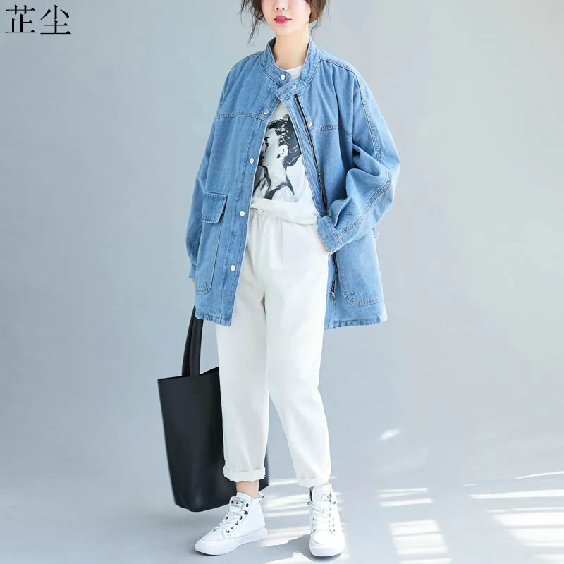 Günstig Plus Größe Mantel Denim Jacke Frauen 2019 Herbst Winter Mode Langarm Vintage Jean Jacken Mäntel Casaco Feminino 4XL 5XL 6XL