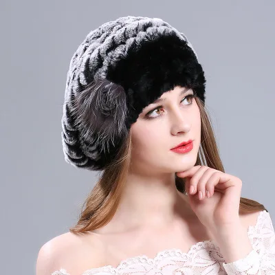 Зимний меховой берет шапка из меха кролика рекс