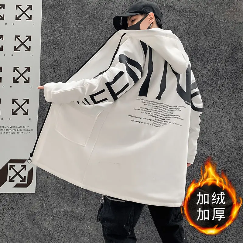 Готическая мужская куртка с капюшоном буквенным принтом Тренч для осени и зимы