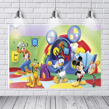 

Welcome To Club House Photography Backdrop Mickey and Minnie Birthday Party Photo Backgrounds Vinyl Backdrop Background