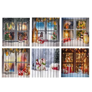 

Christmas 3D Digital Printing Curtain Living Room Abstract Background Frame Borders Kids Curtains Dark Taupe