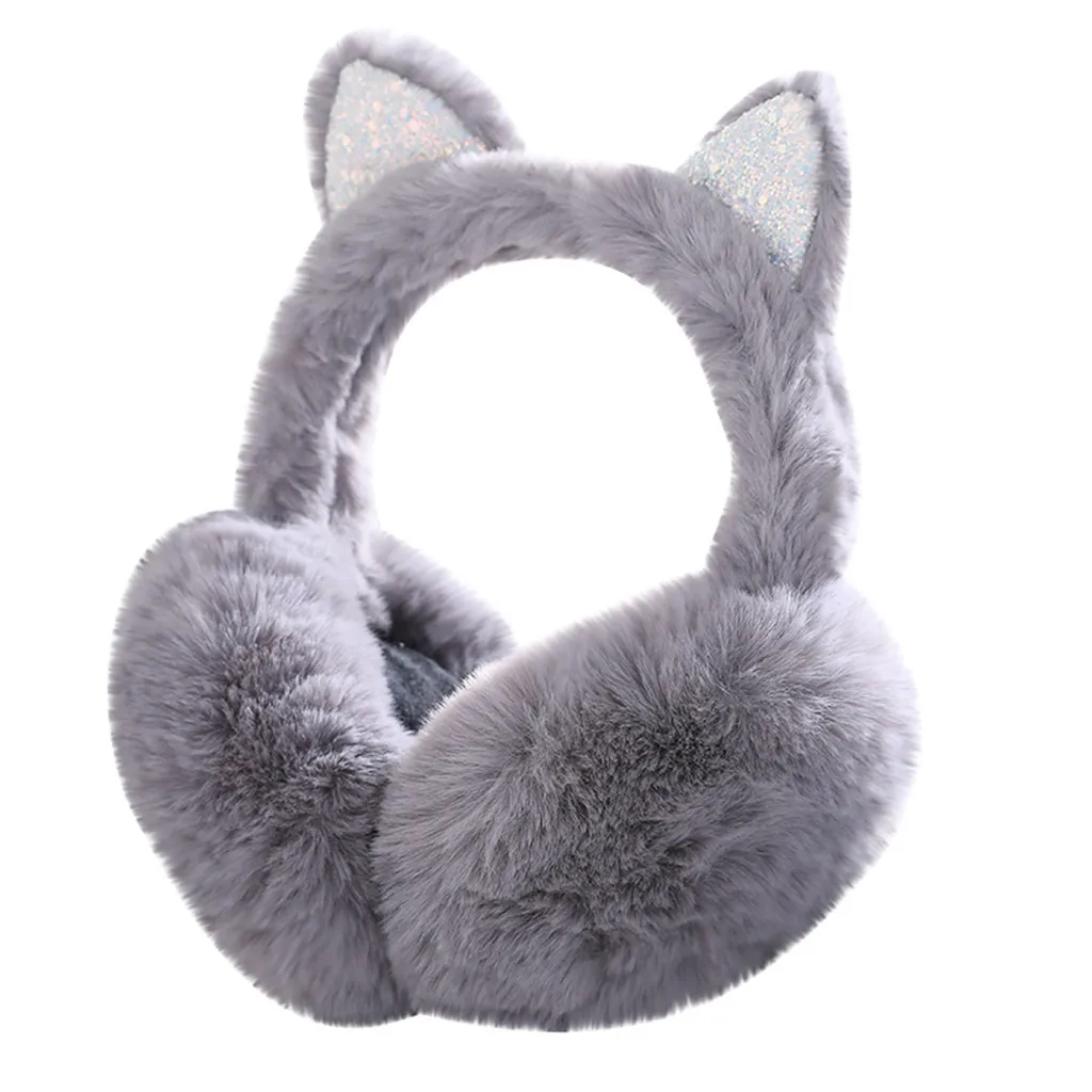 Зимние теплые наушники женские Мультяшные кошачьи уши дизайн ветрозащитные теплые регулируемые наушники для девочек oorwarmer зимние аксессуары - Цвет: Gray