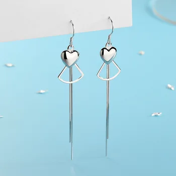 

925 Sterling Silver Love Simple Dorp Earrings Long Tassel Earrings Personality Temperament Korean Fashion Earrings Jewelry 2020