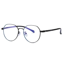 New fashion art computer glasses men metal anti-blue glasses round frame flat mirror classic blue light blocking glasses women