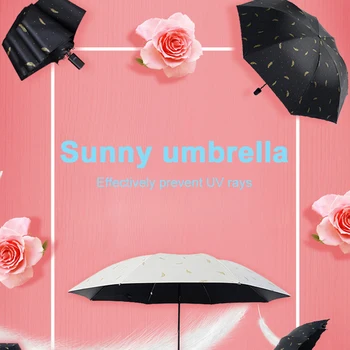 

3-Folded Anti-UV Umbrella Rainy Day Portable Sunshade Outdoor Feather Pattern Dustproof Sunshade Umbrella Travel Waterproof