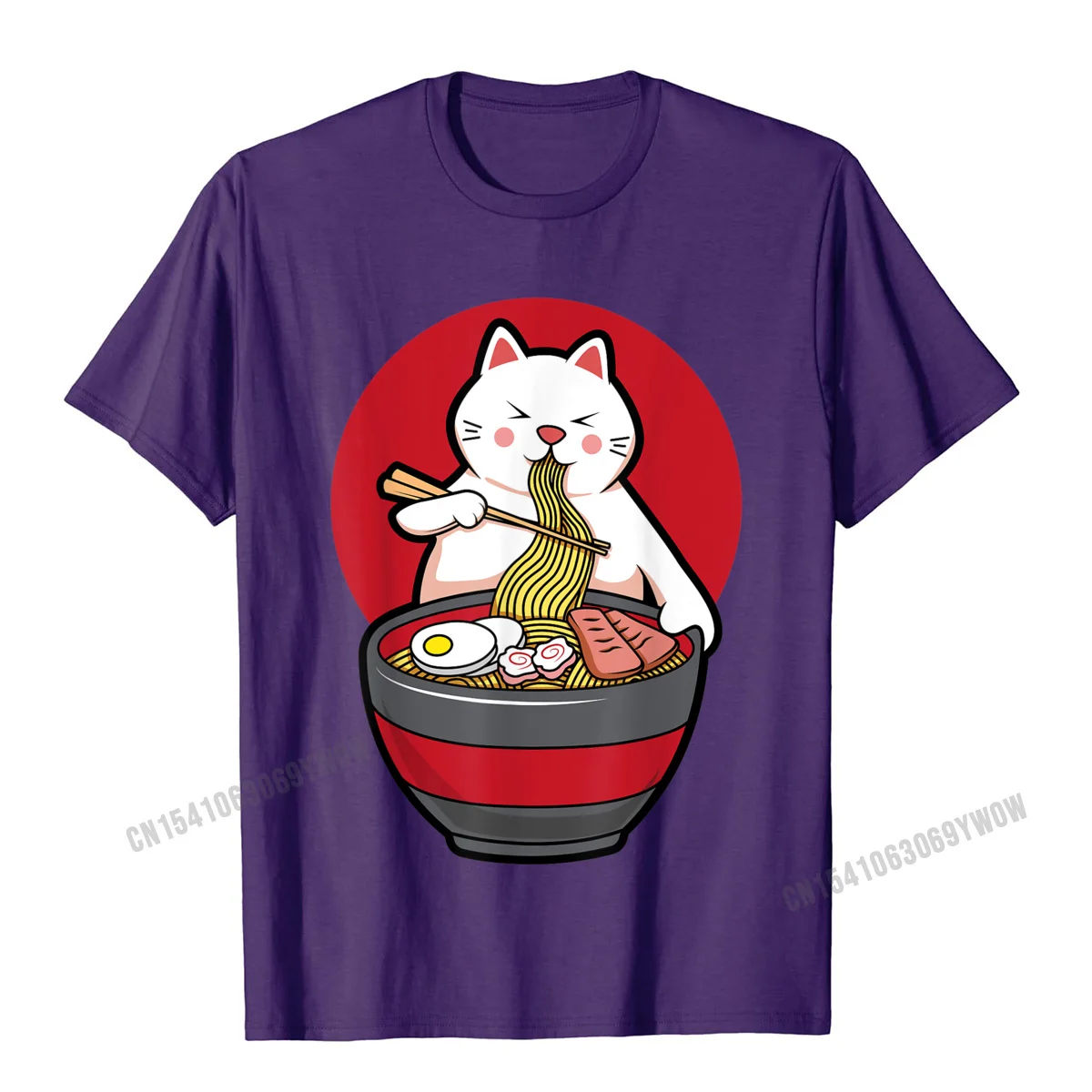  Men Tshirts Casual Casual Tops T Shirt 100% Cotton Round Collar Short Sleeve Casual Tops T Shirt Thanksgiving Day Kawaii Ramen Cat Cute Otaku Japanese Anime Noodles T-Shirt__736 purple